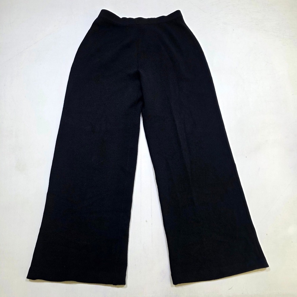 St. John Basics Pants Womens 10 Black Santana Knit Wide Leg Elastic Waist Career